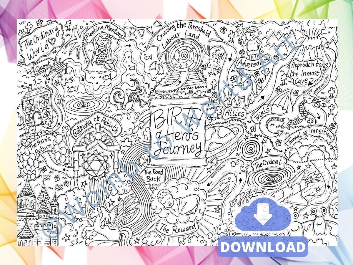 Birth Hero's Journey Map: Pregnancy Colouring Page (PDF Download)