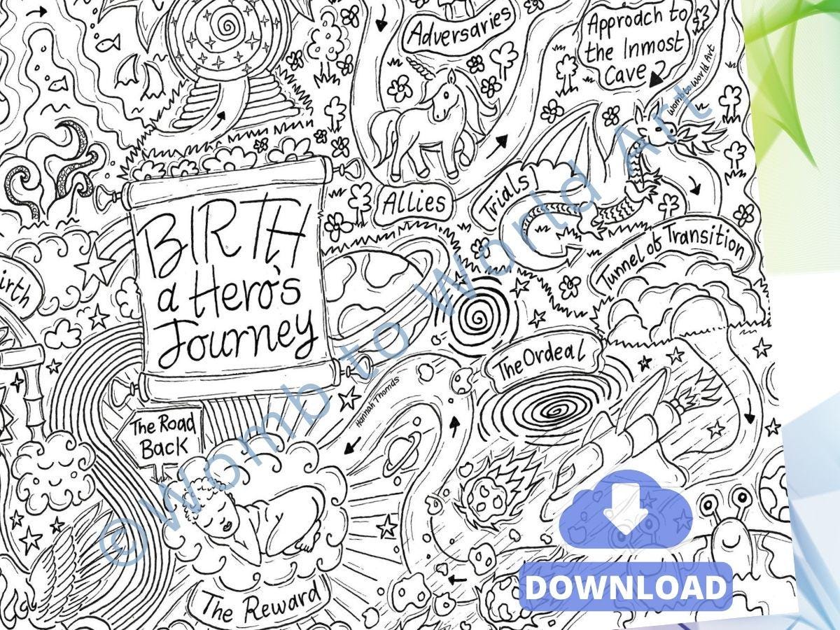 Birth Hero's Journey Map: Pregnancy Colouring Page (PDF Download)