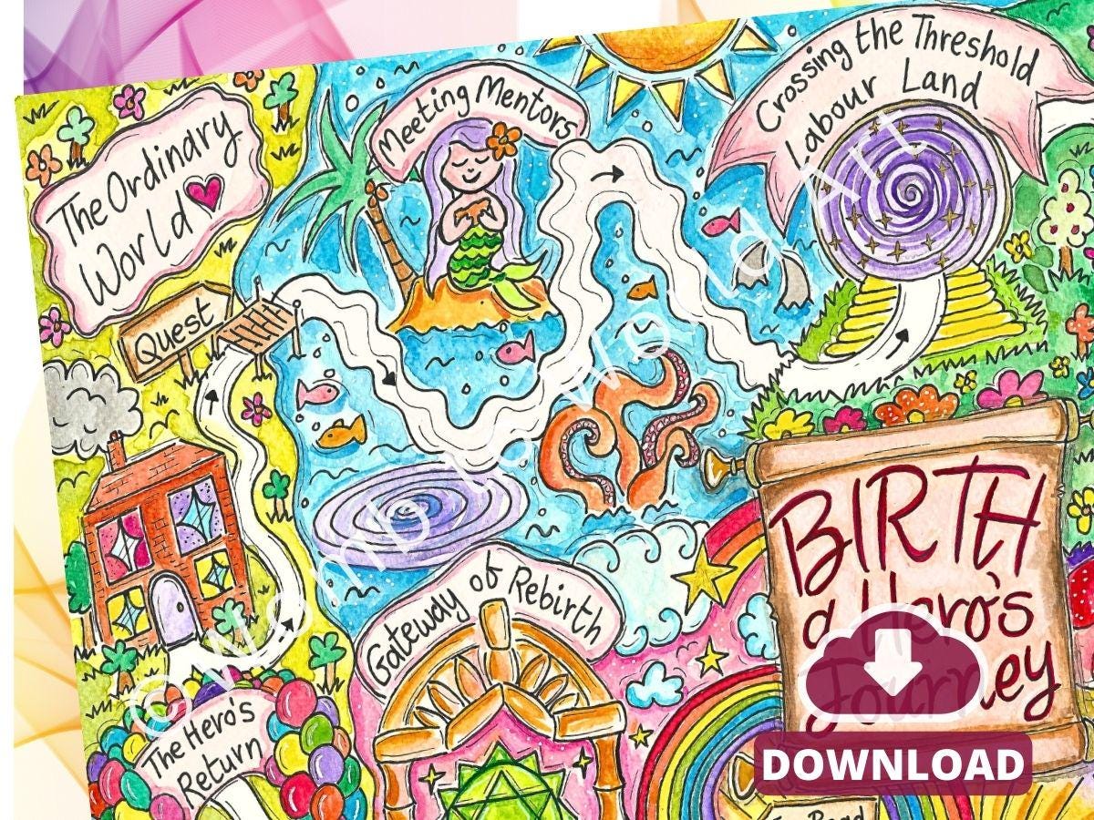 Birth Hero's Journey Map: Childbirth Education and Hypnobirthing Art, Birthing from Within (PDF Download)