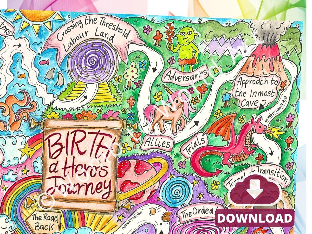 Birth Hero's Journey Map: Childbirth Education and Hypnobirthing Art, Birthing from Within (PDF Download)