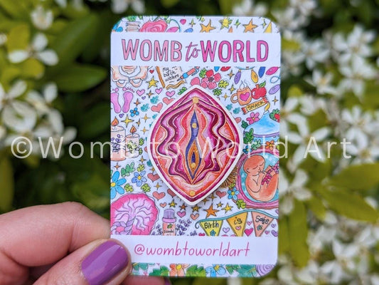 Yoni Art Wooden Pin Badge | Vulva Art Badge | Womb Healing | Divine Feminine | Motherhood Art