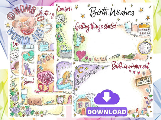 Illustrated Visual Birth Plan Template: Watercolour Doula Handouts for Birth Education Hypnobirthing (PDF Download)