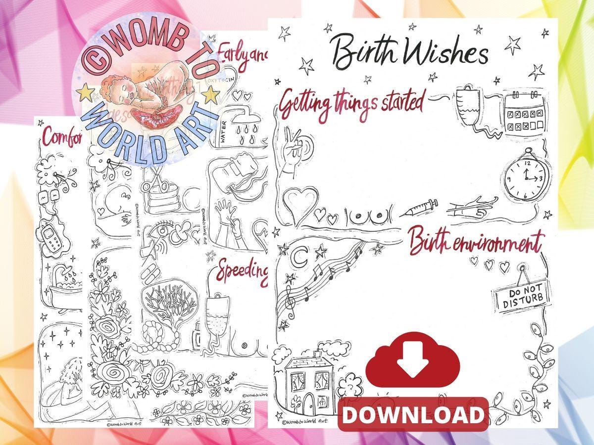 Colouring Illustrated Visual Birth Plan | Doula Materials | Antenatal Education | Labour Choices | | Hypnobirthing | Midwife | Birthworker