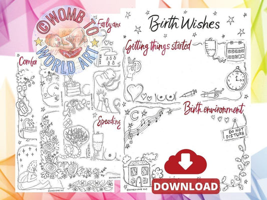 Colouring Illustrated Visual Birth Plan | Doula Materials | Antenatal Education | Labour Choices | | Hypnobirthing | Midwife | Birthworker