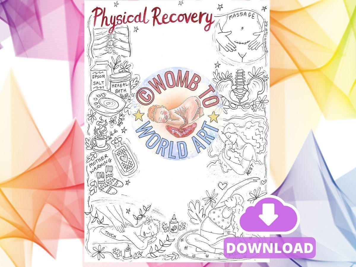 Colouring Illustrated Visual Postpartum Plan Template | Doula Materials | Antenatal Education | Postnatal Doula | Fourth Trimester