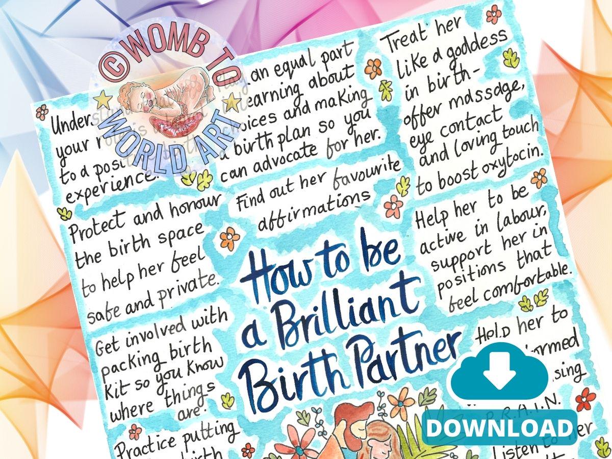 Birth Partner PDF Poster: Doula Tools to Download for Antenatal Class and Hypnobirthing (PDF Download)