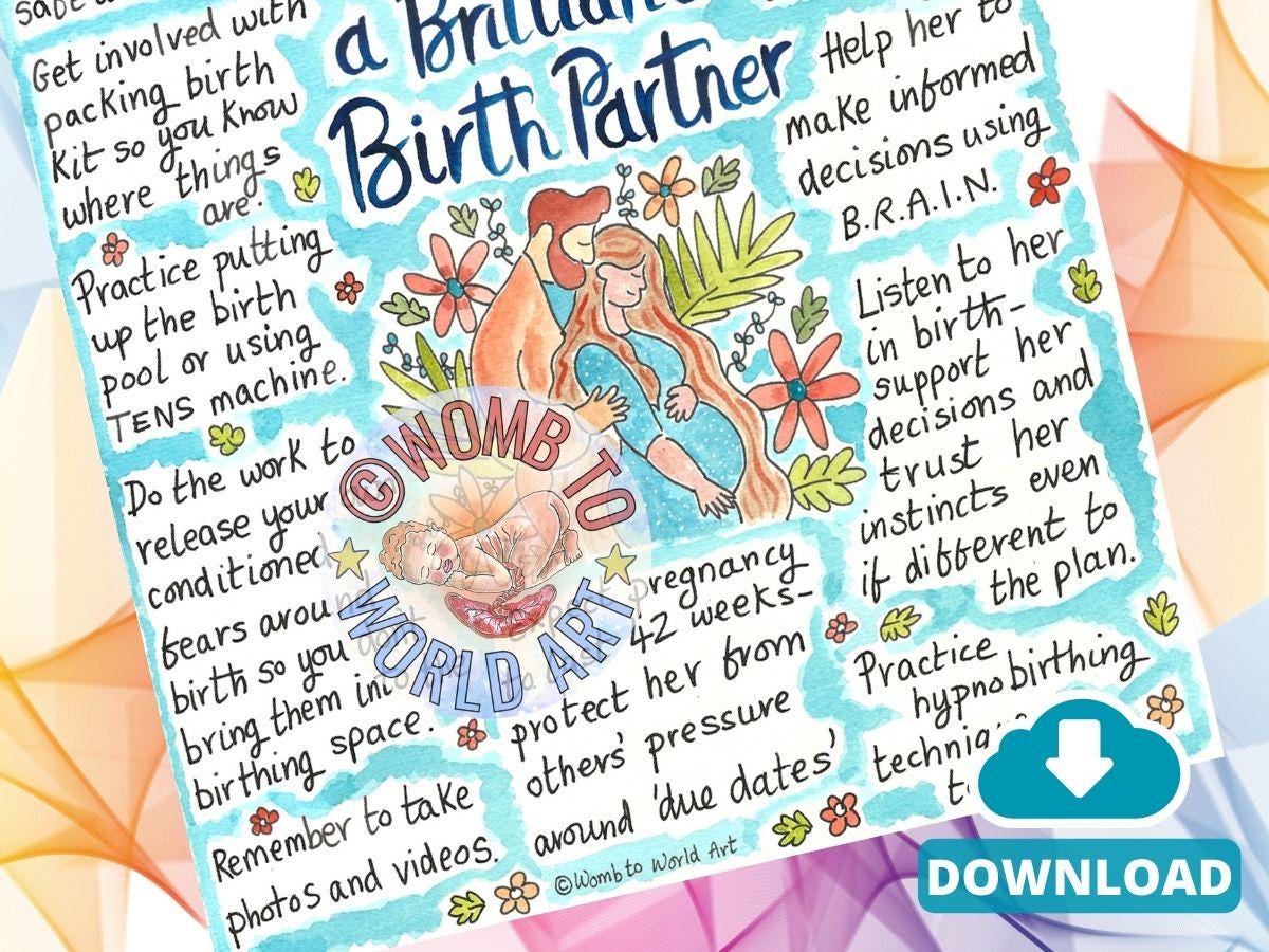 Birth Partner PDF Poster: Doula Tools to Download for Antenatal Class and Hypnobirthing (PDF Download)