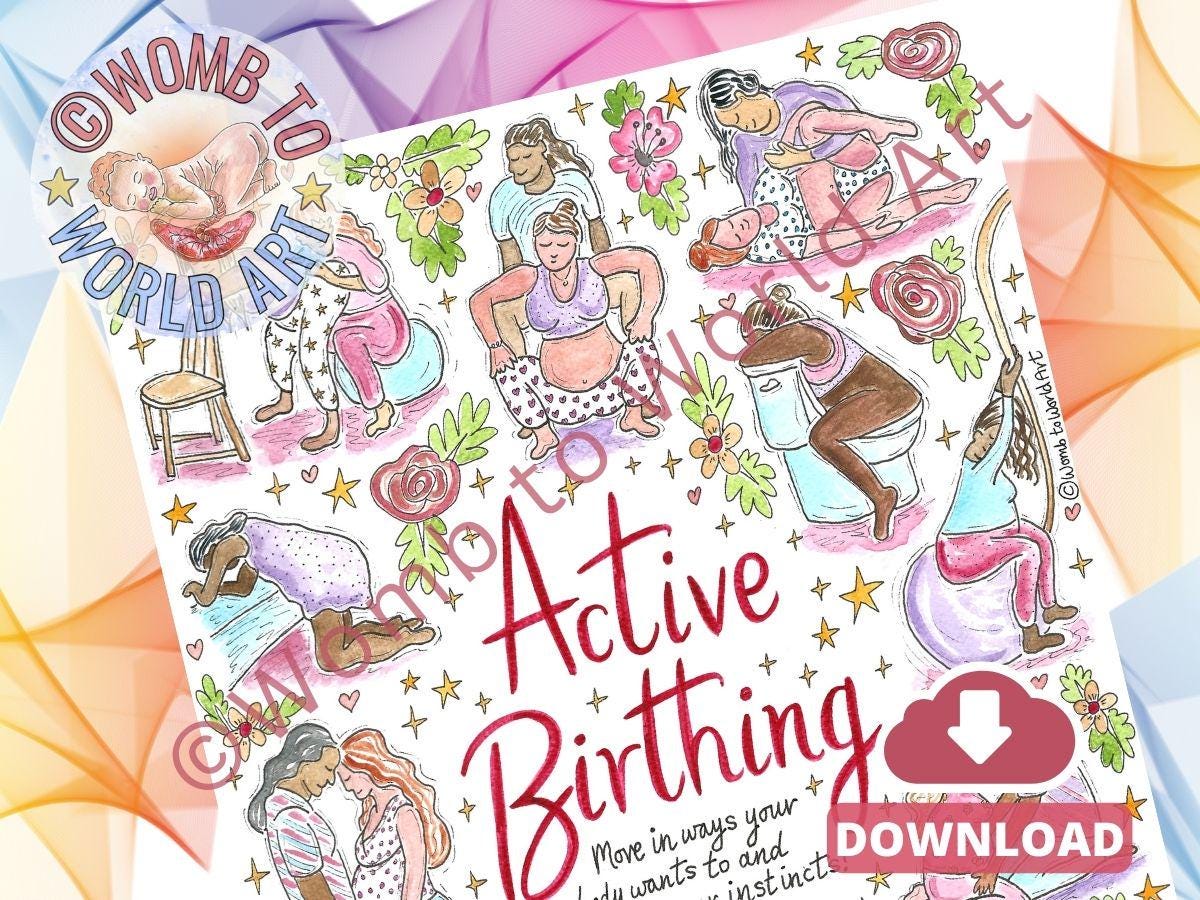 Active Birth Positions Poster: Antenatal Education Handout for Doulas and Hypnobirthing (PDF Printout)