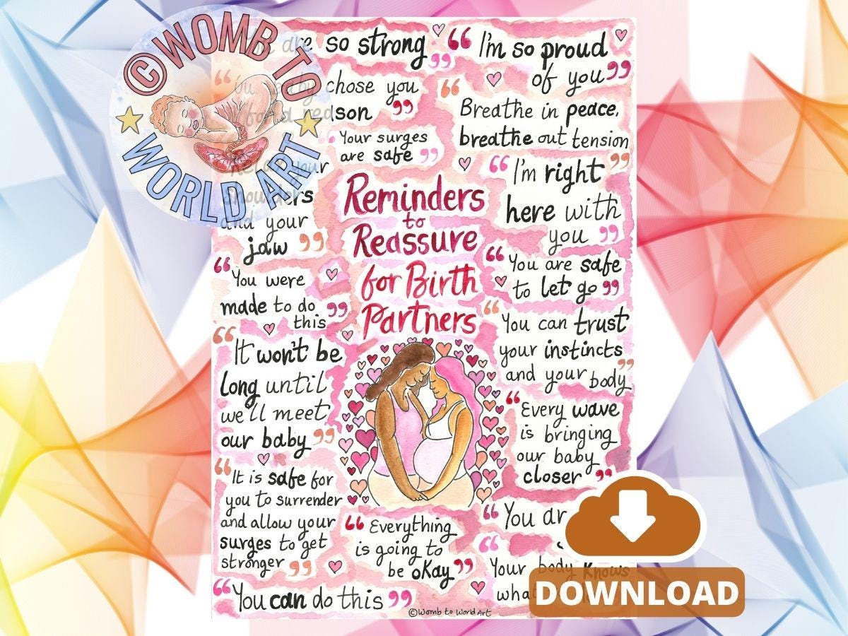 Birth Partner Affirmations Poster: Birth Education, Doula Print for Birth Partners Hypnobirthing (PDF Download)