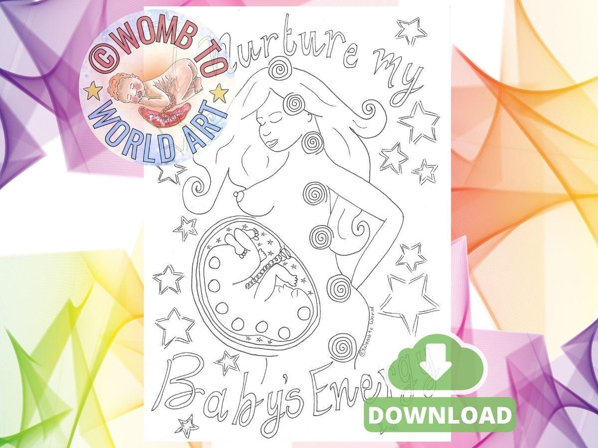 Chakras in the Womb Pregnancy Affirmation Colouring Page | Birthworker Handouts | Doula Tools | Midwife | Hypnobirthing