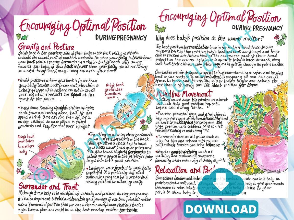 Optimal Fetal Positioning Print: Pregnancy Education Handouts for Doulas (PDF Download)