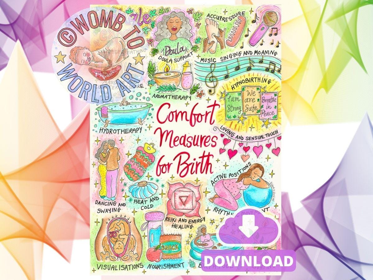 Comfort Measures for Birth Poster: Doula Downloads and Hypnobirthing Tools (PDF Printout)
