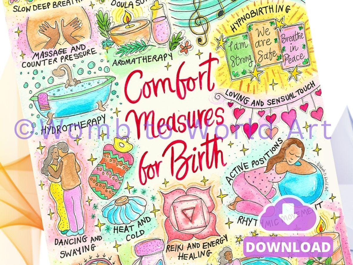 Comfort Measures for Birth Poster: Doula Downloads and Hypnobirthing Tools (PDF Printout)
