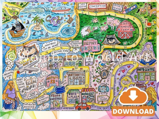 Pregnancy Milestones Journey Map: Antenatal Education, Doula Wall Art for Hypnobirthing (A4 Download)