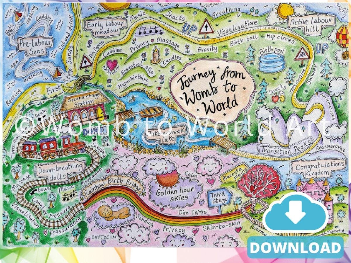 Stages of Birth Map: Antenatal Education and Doula Tools for Hypnobirthing, Path to Birth (PDF Download)