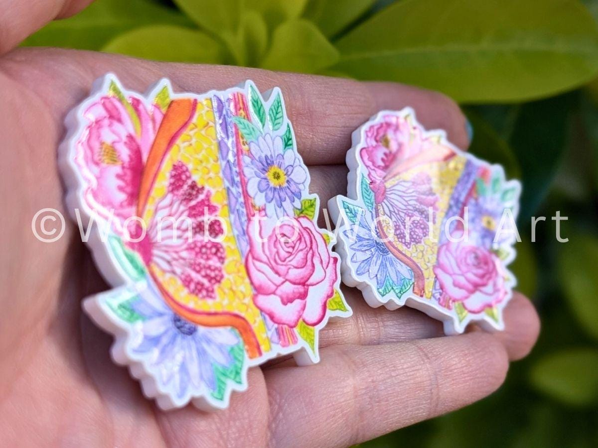 Breast Anatomy Magnet: Watercolor Floral Art, Lactation Gift