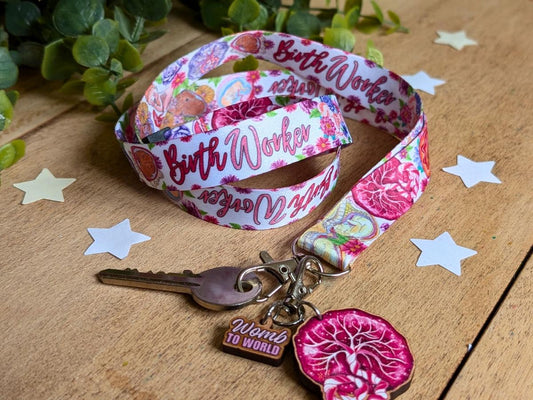 Birthworker Lanyard: Watercolor Art, Doula Gift, Birth Worker Badge Holder