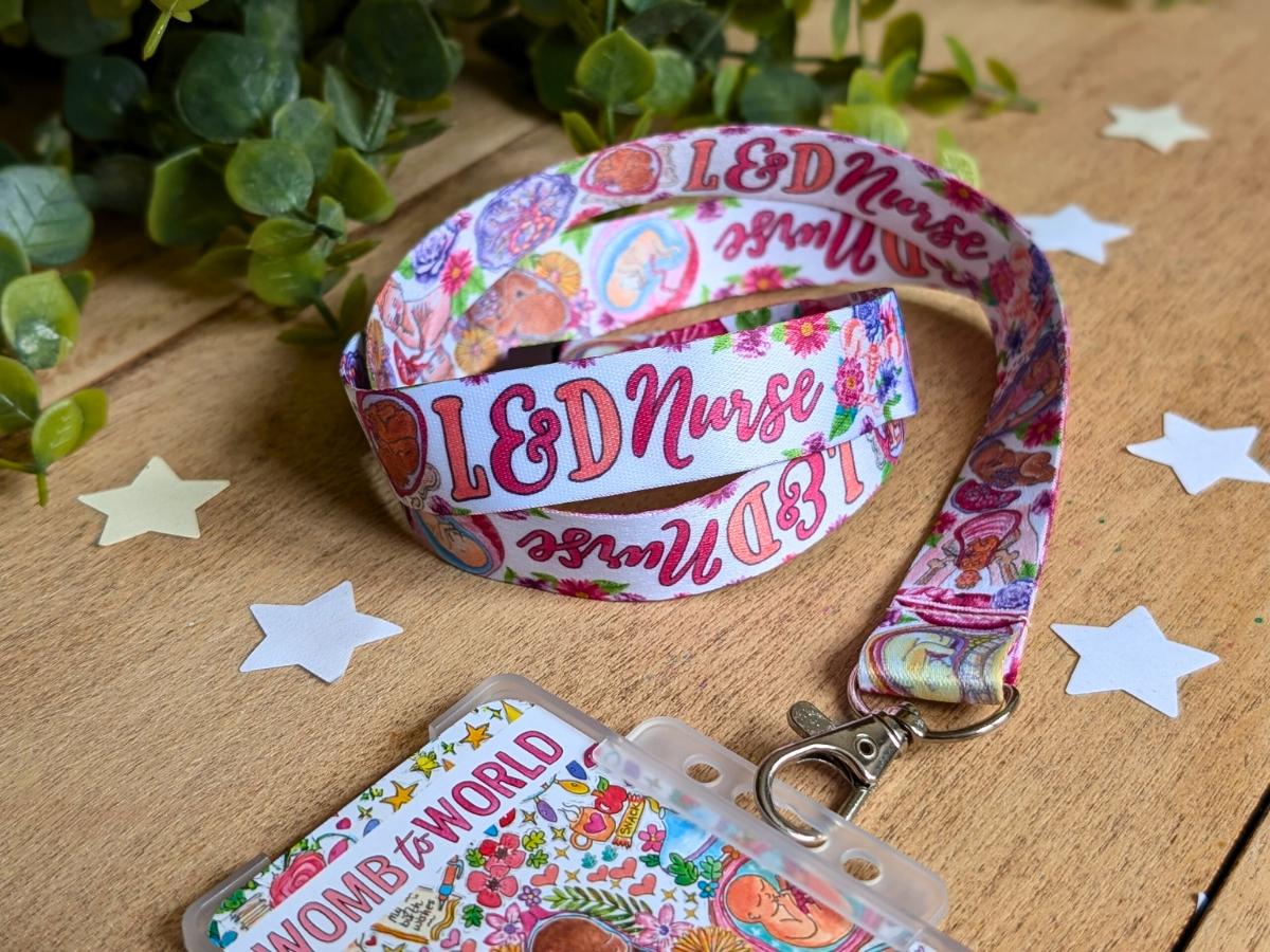L&D Nurse Lanyard: Watercolor Art, Hospital ID Badge Holder