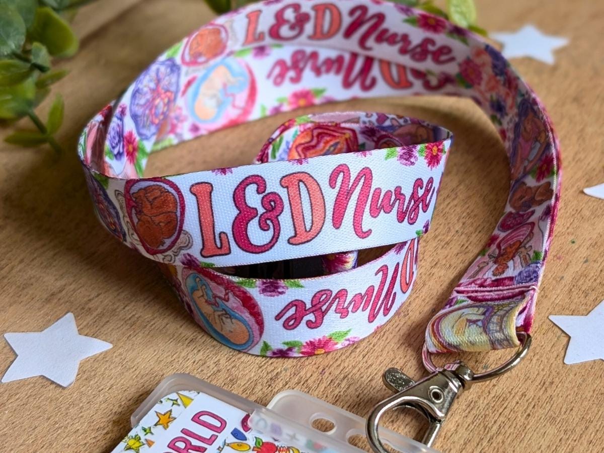 L&D Nurse Lanyard: Watercolor Art, Hospital ID Badge Holder