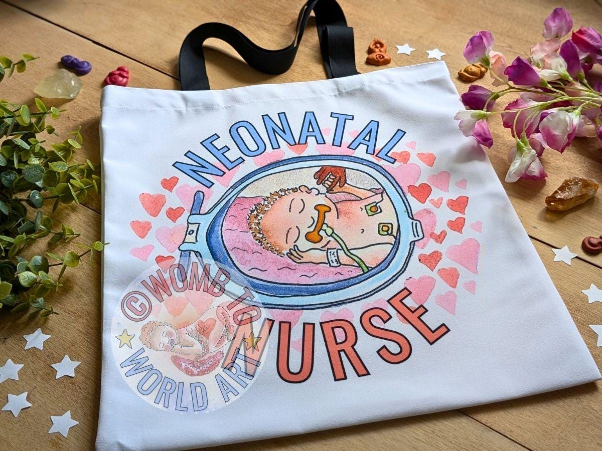 NICU Nurse Cotton Tote Bag: Neonatal Nurse Art Gift