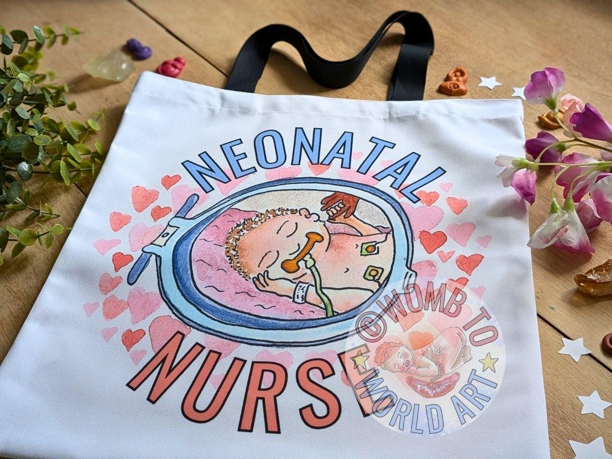 NICU Nurse Cotton Tote Bag: Neonatal Nurse Art Gift