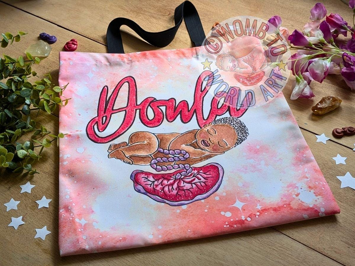 Doula Tote Bag: Watercolour Canvas Birth Art Bag, Doula Bag