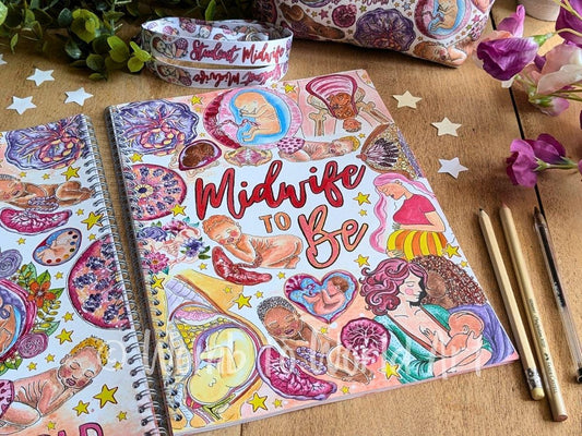 A4 Student Midwife Notebook Lined | Midwifery Notepad | Pregnancy Art | Midwife to Be Stationery Pens
