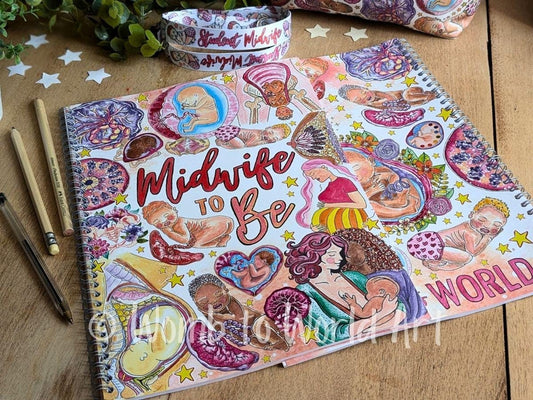 A4 Student Midwife Notebook Lined | Midwifery Notepad | Pregnancy Art | Midwife to Be Stationery Pens