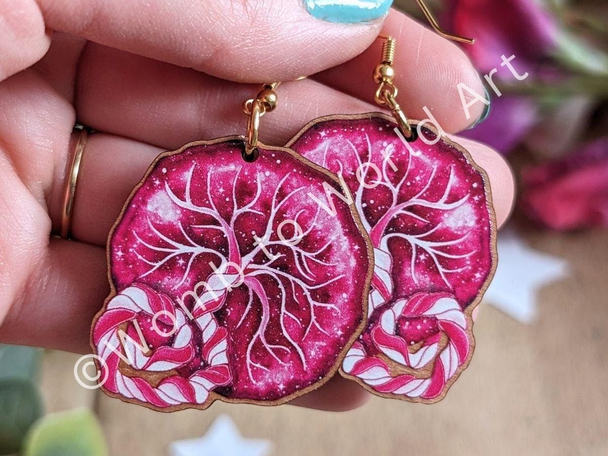 Wooden Placenta Art Earrings