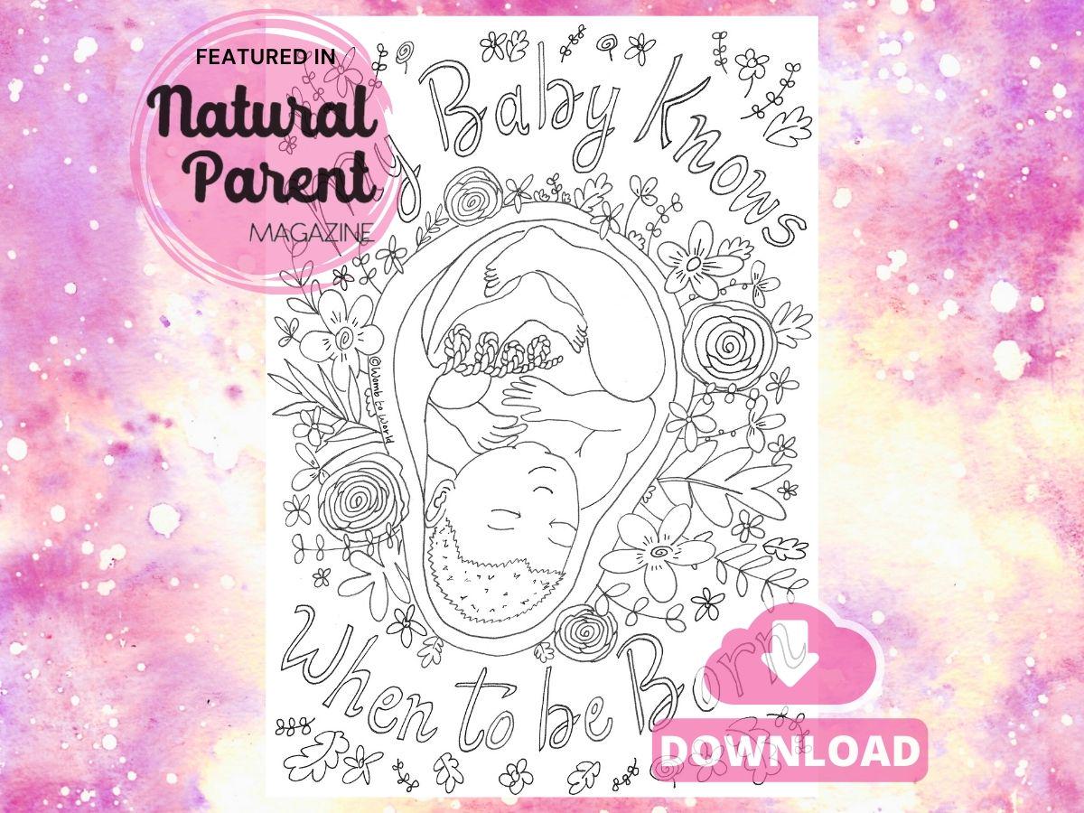 Postdates Birth Colouring Affirmation Page | Birthworker Handouts | Doula Tools | Midwife | Hypnobirthing