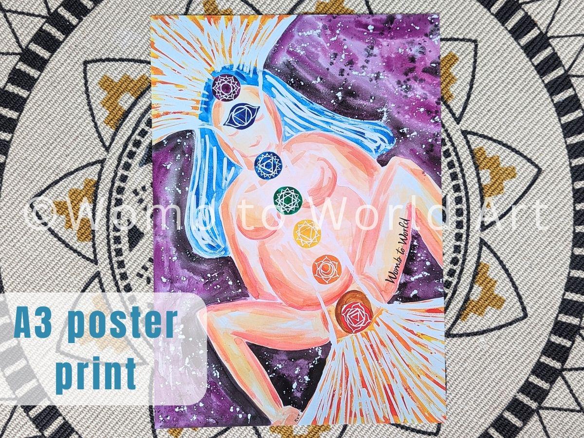Chakras in Birth A3 250gsm Poster Print | Spiritual Labour Reiki | Birthkeeper | Doula | Midwife | Hypnobirthing