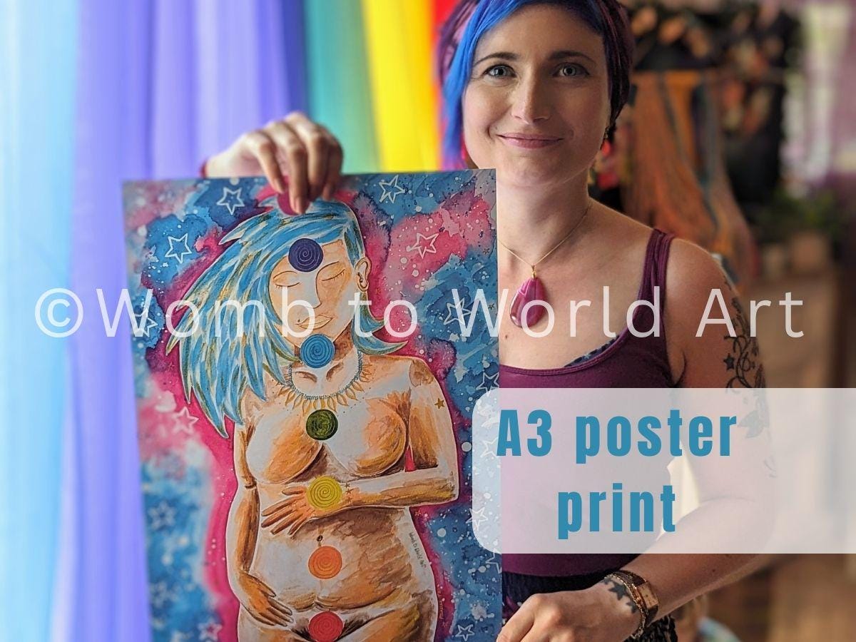 Postpartum Chakras Watercolor Print: Spiritual Energy Healing (A3 250gsm)