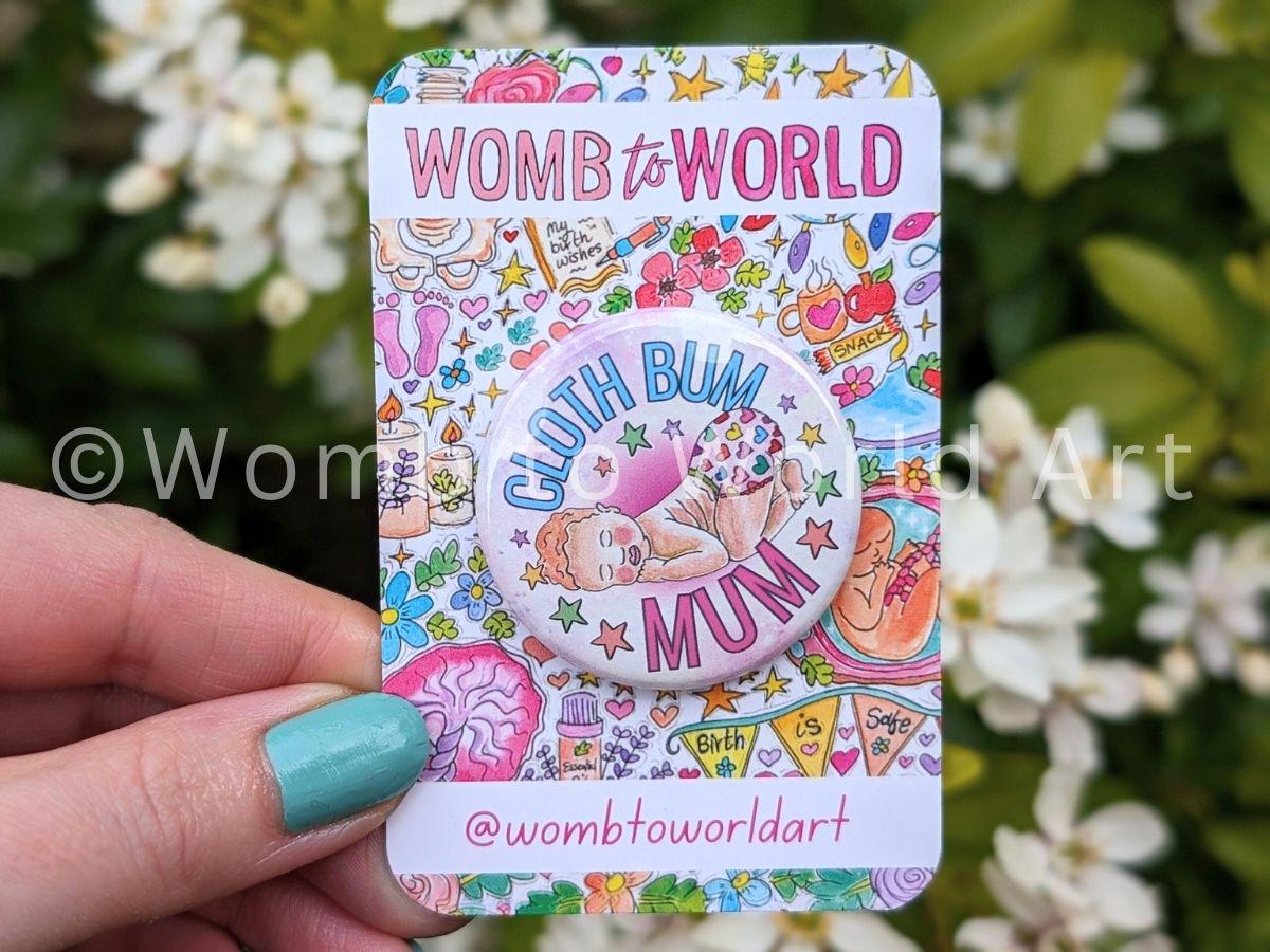 Cloth Nappy Mum Badge: Watercolor Baby, Natural Parent Gift