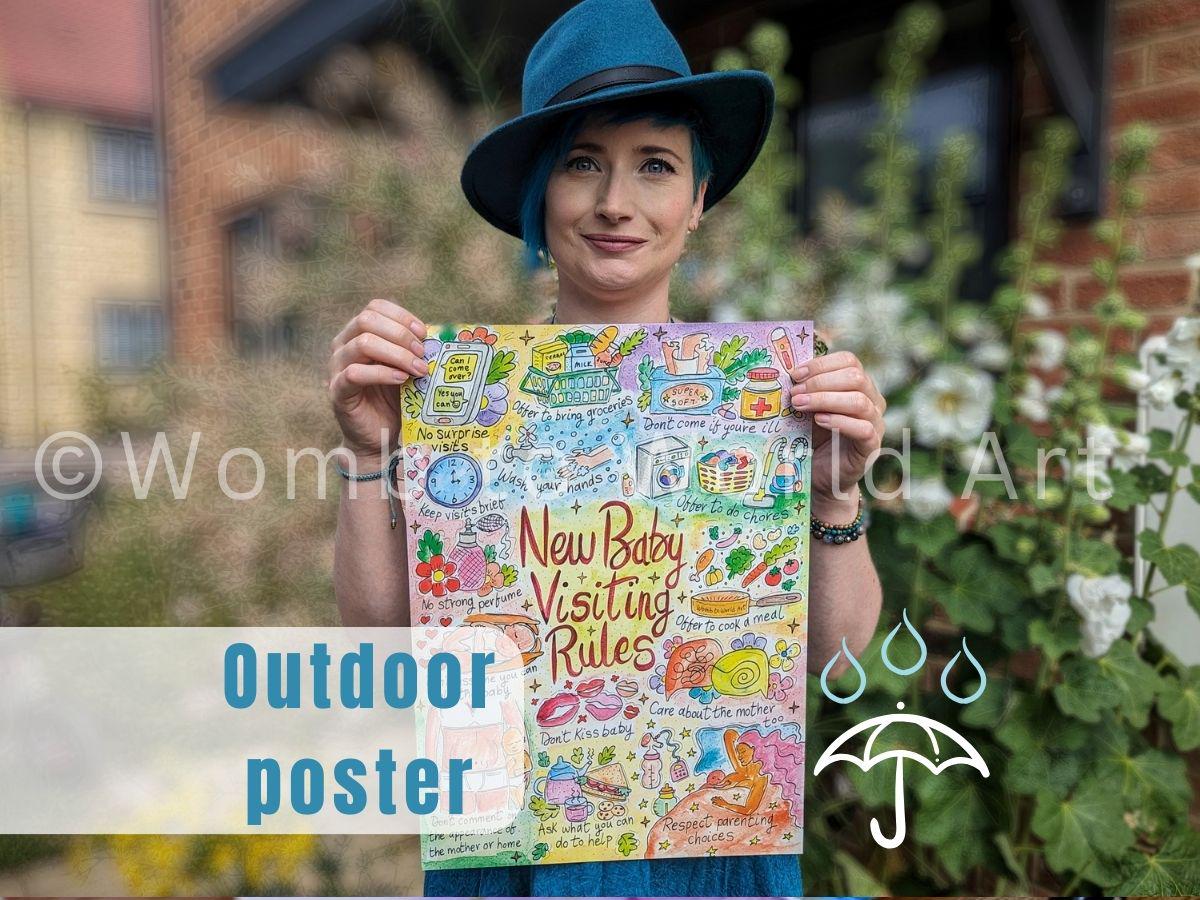 New Baby Visiting Rules Waterproof Outdoor Sign Poster
