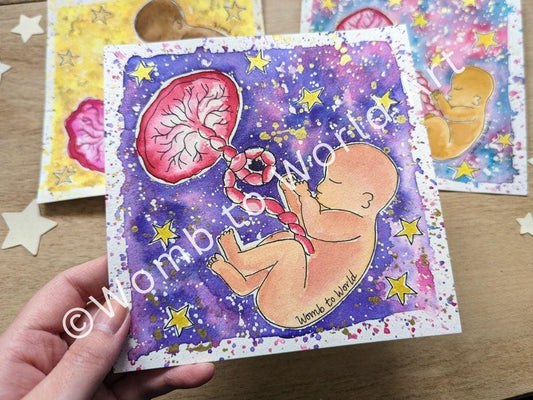 Fetus Placenta Art Original Womb Watercolour Painting | Picture for Pregnancy, Birth, New Mums and Midwife