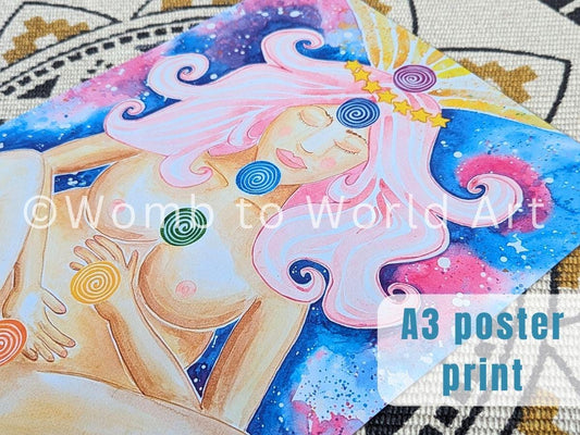 Birth Energetics Chakras A3 250gsm Poster Print | Spiritual Labour Reiki | Birthkeeper | Doula | Midwife | Hypnobirthing