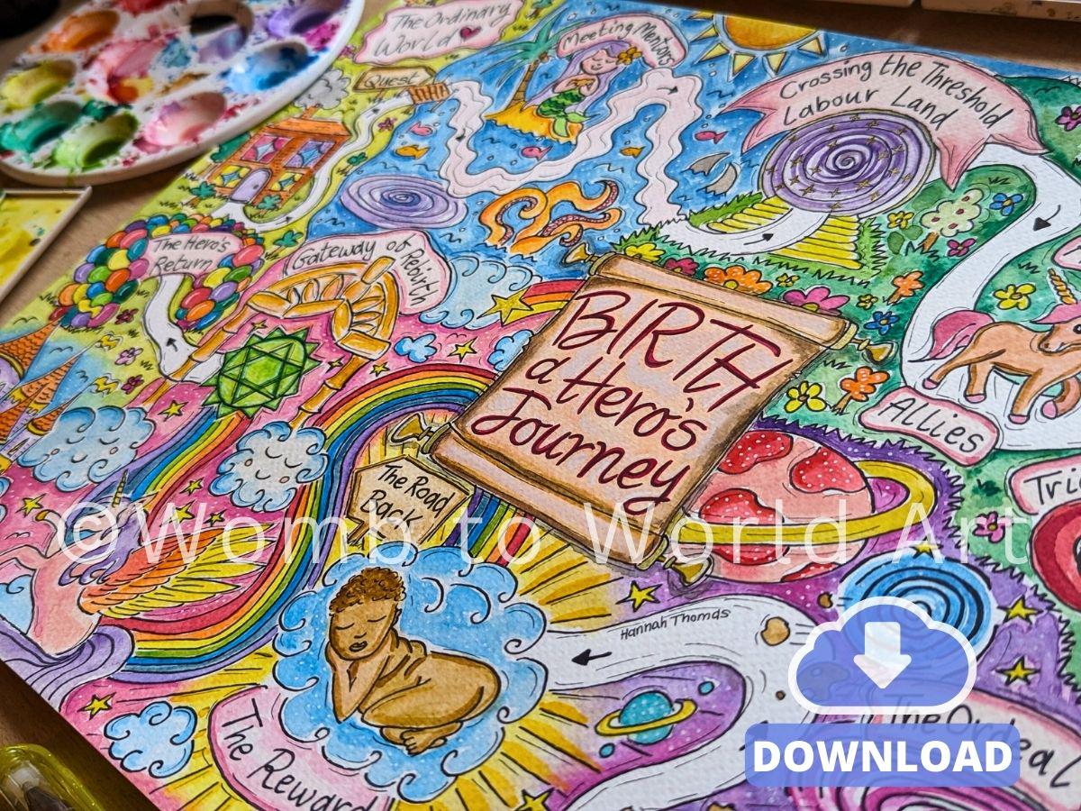 Birth Hero's Journey Map: Childbirth Education and Hypnobirthing Art, Birthing from Within (PDF Download)