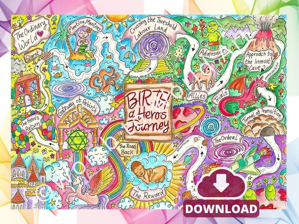 Birth Hero's Journey Map: Childbirth Education and Hypnobirthing Art, Birthing from Within (PDF Download)