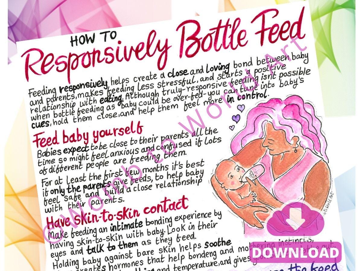 Responsive Bottle Feeding PDF: Doula Midwife Handout Infant Feeding Printout (PDF Download)
