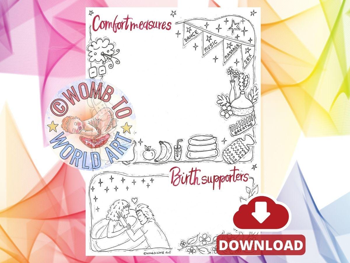 Colouring Illustrated Visual Birth Plan | Doula Materials | Antenatal Education | Labour Choices | | Hypnobirthing | Midwife | Birthworker