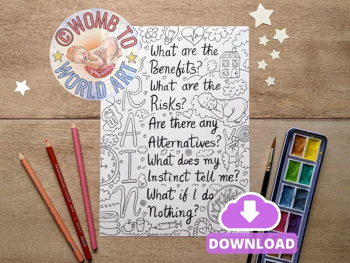 BRAIN Informed-Decisions Colouring Poster | Pregnancy and Birth Education | Doula Tools | Hypnobirthing | Birthworker | Midwife | Antenatal