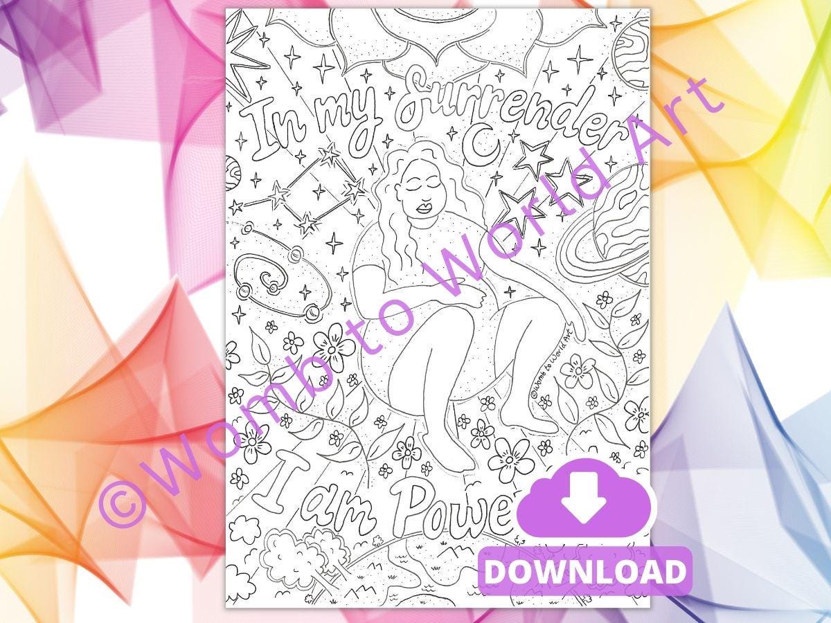 Surrender to Power Birth Colouring Affirmation Digital Download| Birthworker Handouts | Doula Tools | Midwife | Hypnobirthing