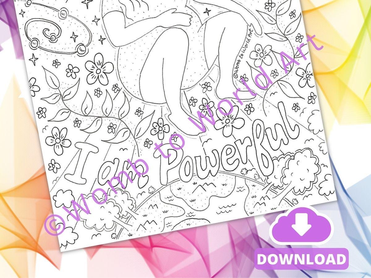 Surrender to Power Birth Colouring Affirmation Digital Download| Birthworker Handouts | Doula Tools | Midwife | Hypnobirthing