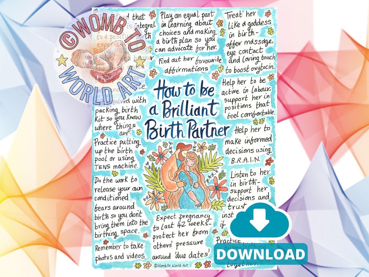 Birth Partner PDF Poster: Doula Tools to Download for Antenatal Class and Hypnobirthing (PDF Download)