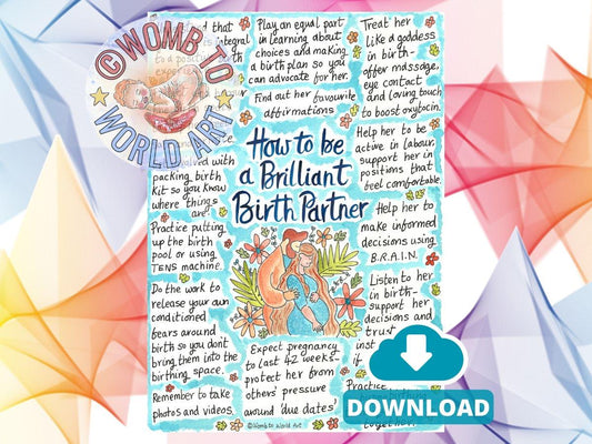 Birth Partner PDF Poster: Doula Tools to Download for Antenatal Class and Hypnobirthing (PDF Download)