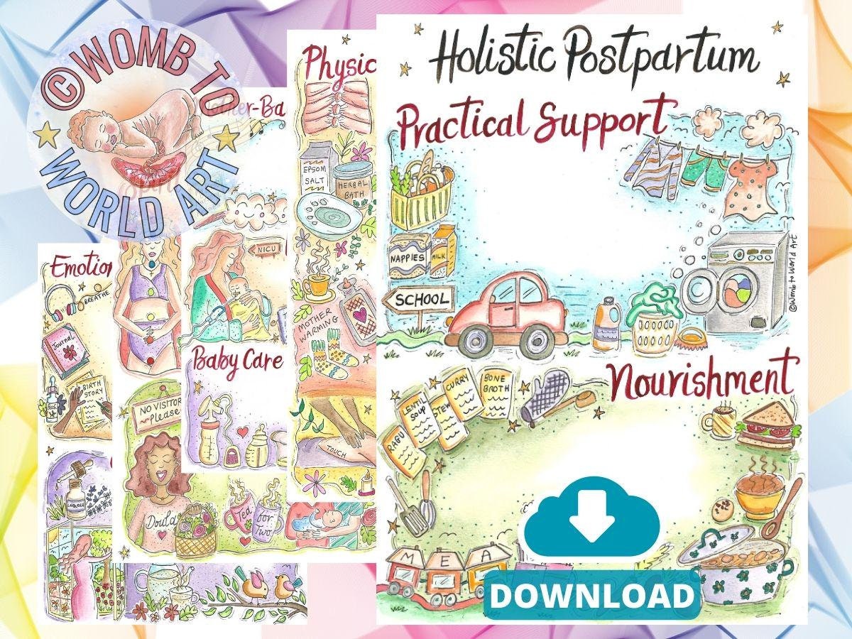 Visual Postpartum Plan Template: Illustrated Doula Handouts for Postnatal Education (PDF Download)