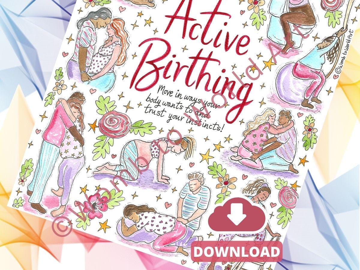 Active Birth Positions Poster: Antenatal Education Handout for Doulas and Hypnobirthing (PDF Printout)