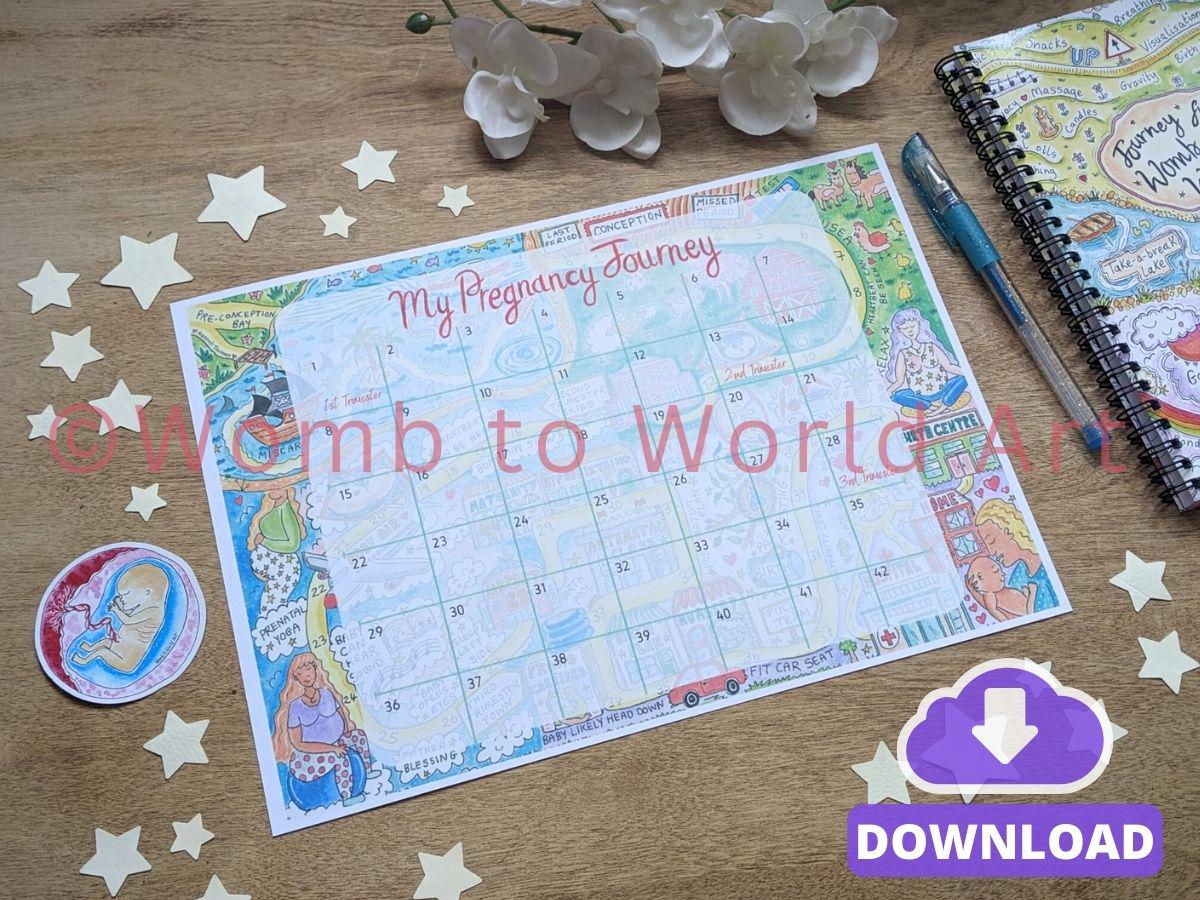 Pregnancy Countdown Calendar: Antenatal Education, Doula Tool (PDF Download)