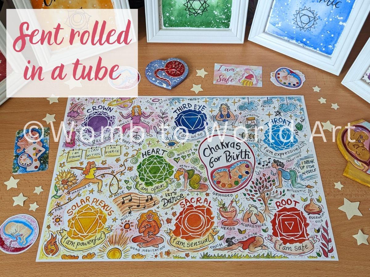 Chakra Healing for Birth A3 250gsm Poster | Spiritual Labour Reiki | Birthkeeper | Doula | Midwife | Hypnobirthing