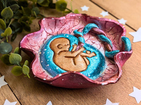 Baby in Placenta Clay Dish | Perfectly-imperfect Pregnancy Sculpture | Air Dry Clay Placenta Art | Womb Art